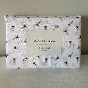 NWT - London Kaye Holiday Martini Glass Queen Sheet Set